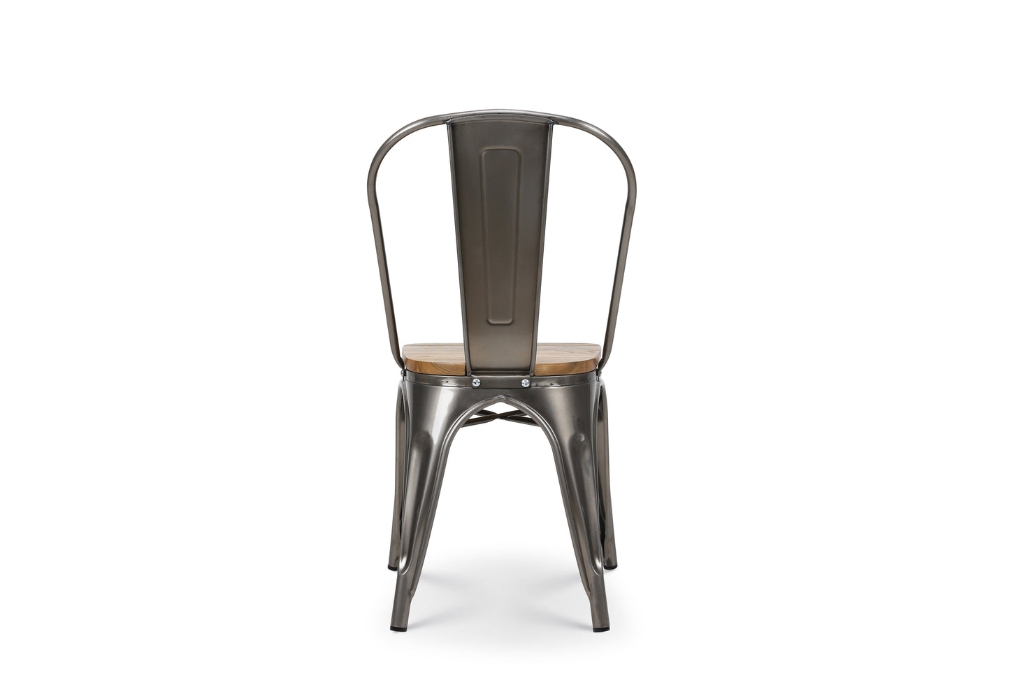 Chaise en métal brut avec assise en bois massif clair - Aspect galvanisé