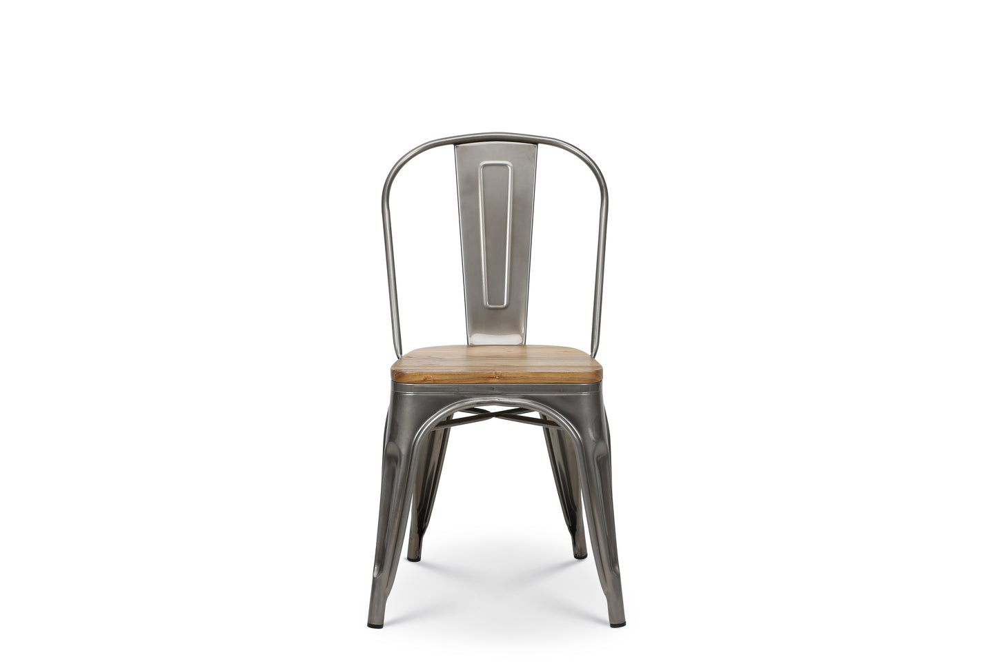 Lot de 4 chaises en métal brut aspect galvanisé et assise en bois clair - Style industriel