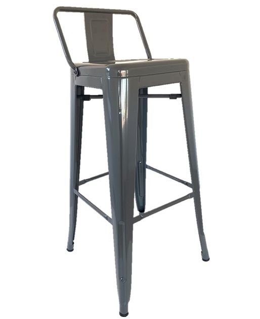 Tabourets de bar moyen style industriel en métal gris hauteur d'assise 66cm avec petit dossier