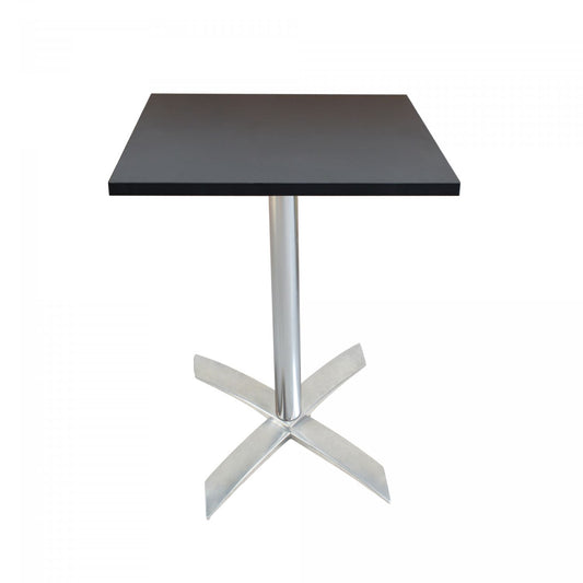 Table noire pliante et encastrable pour terrasse de restaurant et bar  table carrée dimensions 60x60cm pour 2 personnes  pieds en aluminium brillant gris
