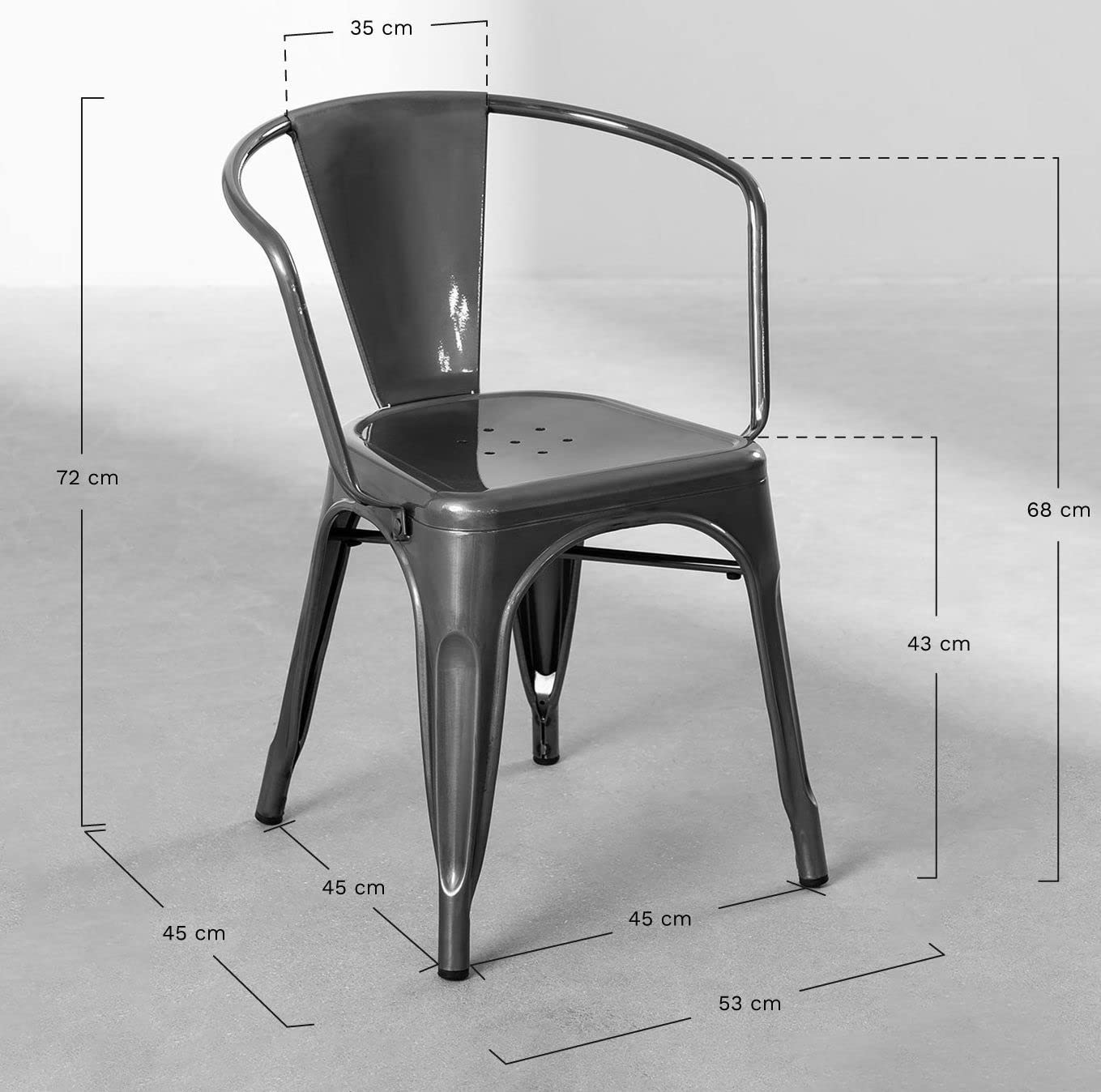 Chaise en métal noir mat style Industriel - Fauteuil industriel avec accoudoirs