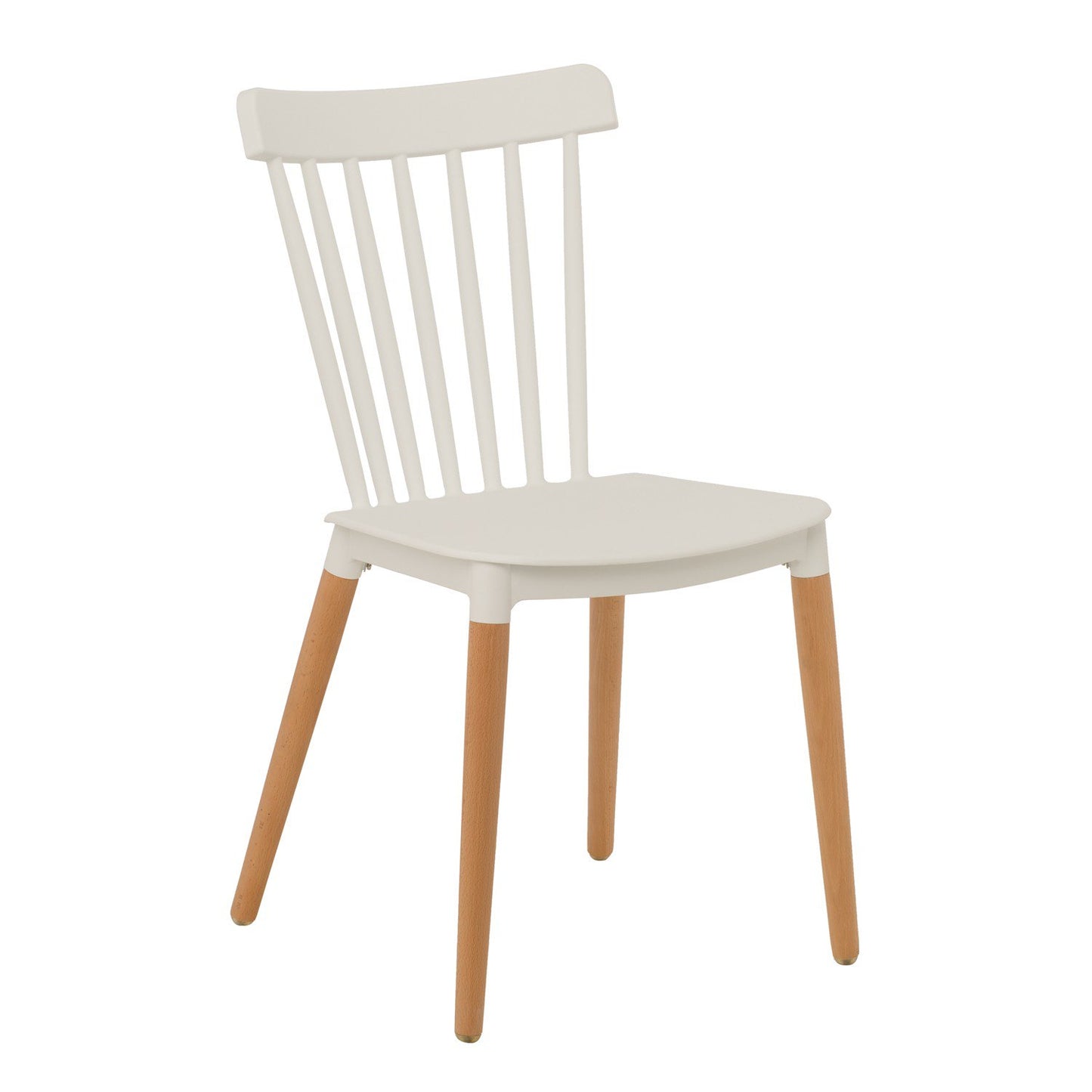 Chaise style scandinave à barreaux modèle POP - Coque en résine blanche et pieds en bois naturel