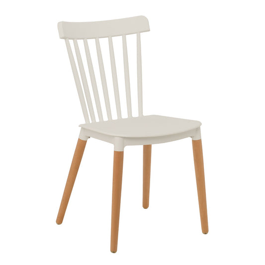 Chaise style scandinave à barreaux modèle POP - Coque en résine blanche et pieds en bois naturel