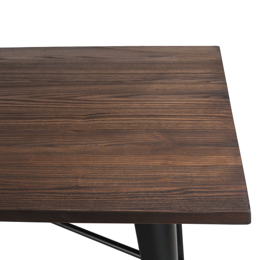 Table Factory 140 x 80 cm en métal noir mat et plateau en bois foncé