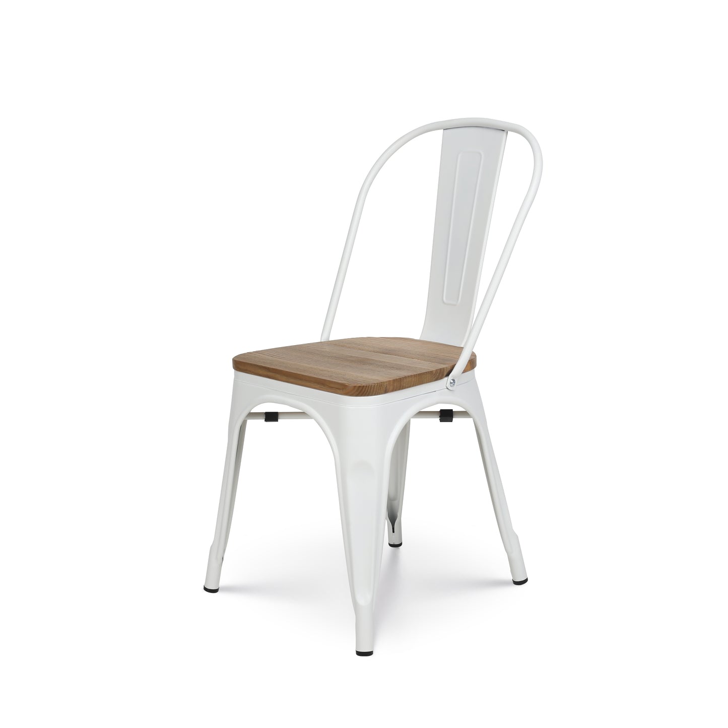 Lot de 4 chaises en métal blanc mat et assise en bois clair - Style industriel