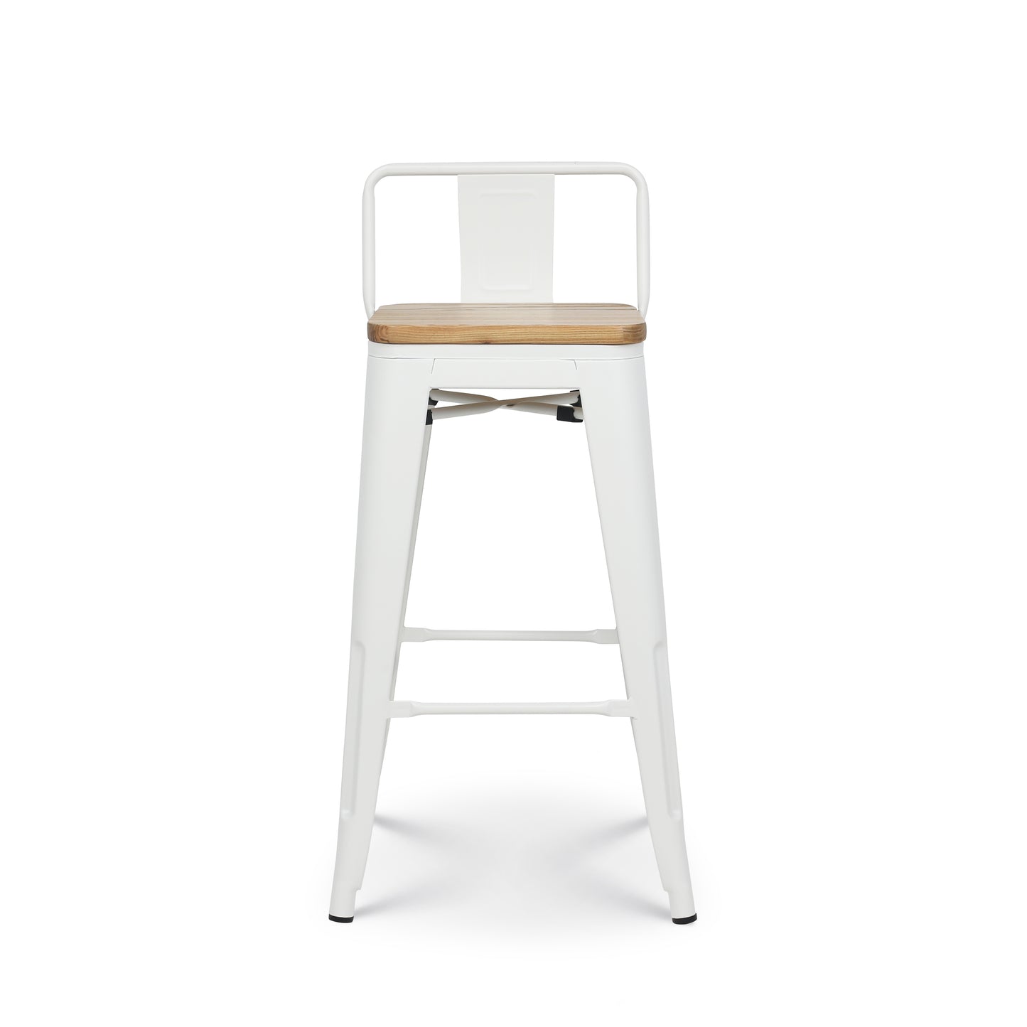 Tabouret style industriel blanc mat et assise en bois clair - Hauteur 76 cm