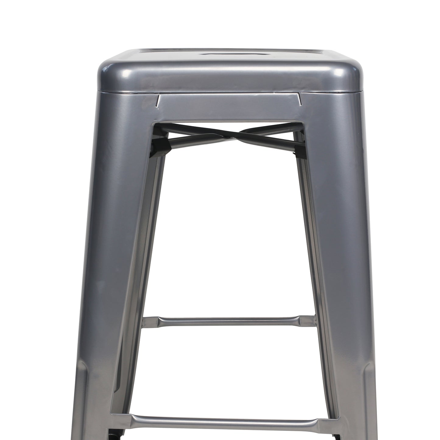 Tabouret de bar en métal gris silver effet brillant - Hauteur 66cm