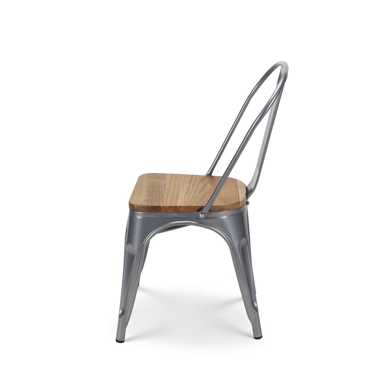 Chaise en métal gris silver avec assise en bois massif clair - Style industriel