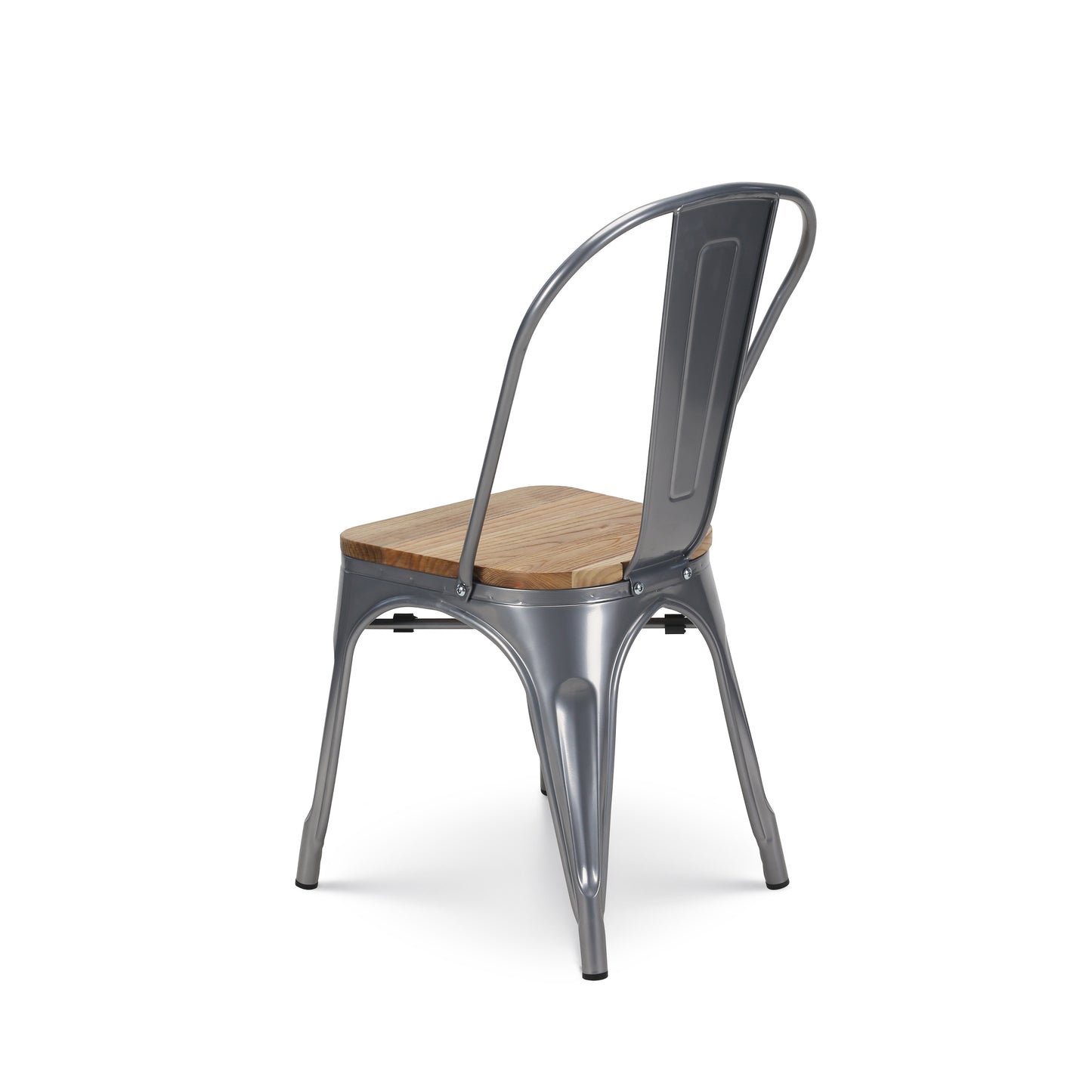 Chaise en métal silver avec assise en bois massif clair - Style industriel