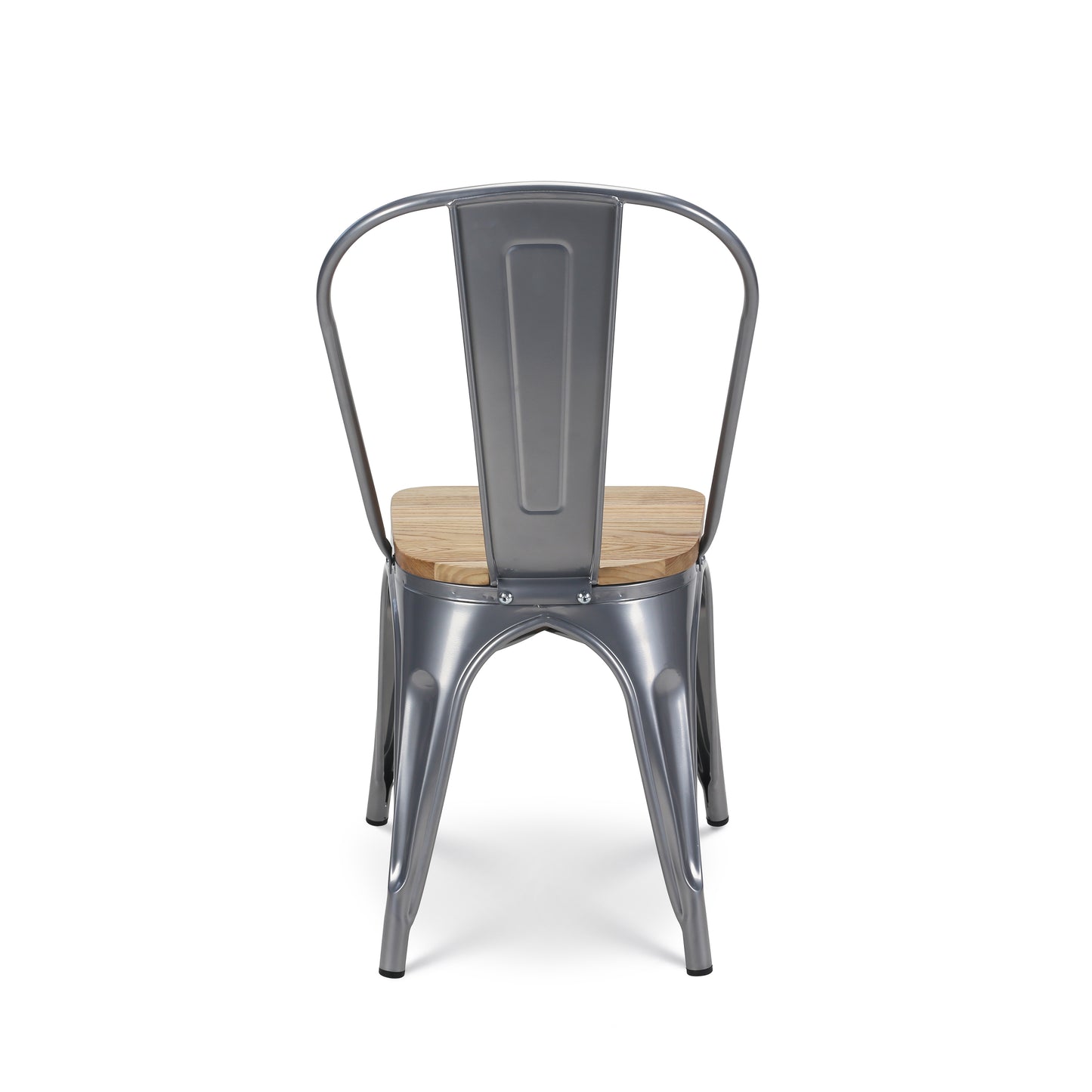 Lot de 4 chaises en métal gris argenté et assise en bois clair - Style industriel