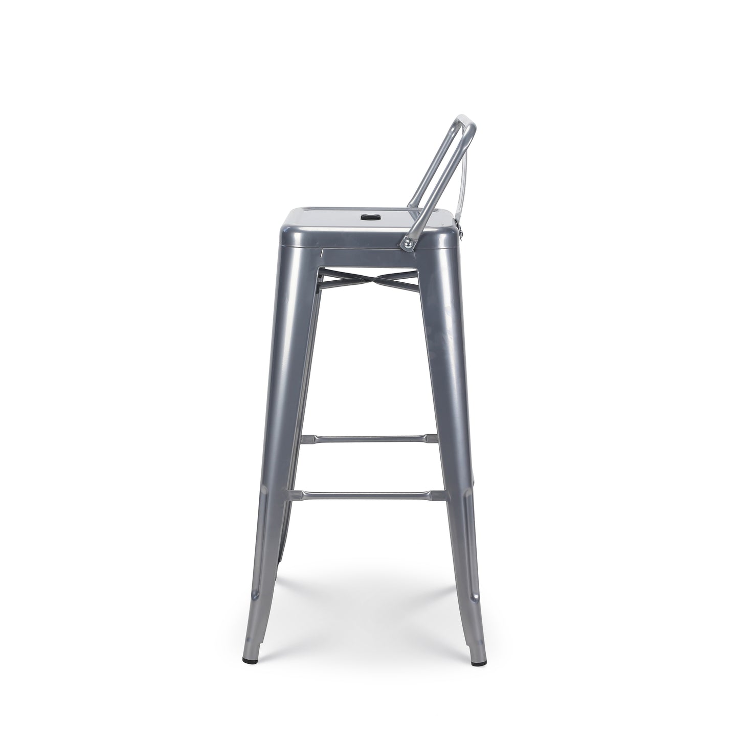 Tabouret de bar en métal silver avec dossier - Hauteur 76 cm