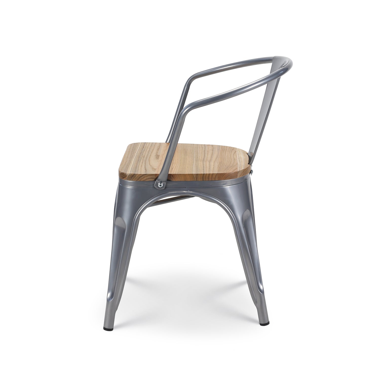 Chaise en métal silver style Industriel et assise en bois naturel clair - Avec accoudoirs
