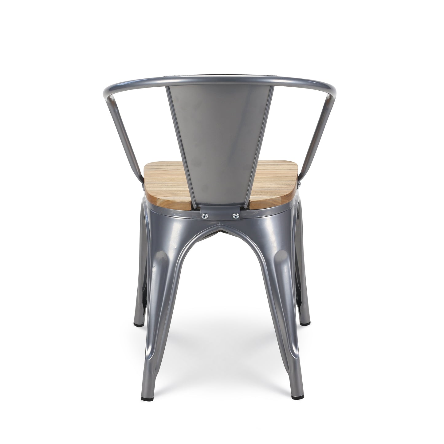 Lot de 4 chaises en métal gris argenté style industriel avec assise en bois clair - Avec accoudoirs