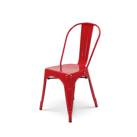 Lot de 4 chaises style industriel en métal rouge - Finition brillant