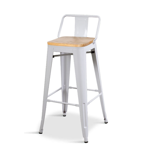 Tabouret style industriel blanc mat et assise en bois clair - Hauteur 76 cm