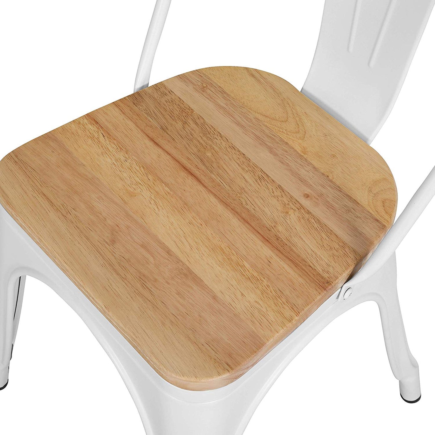 Chaise en métal blanc mat et assise en bois clair - Style industriel