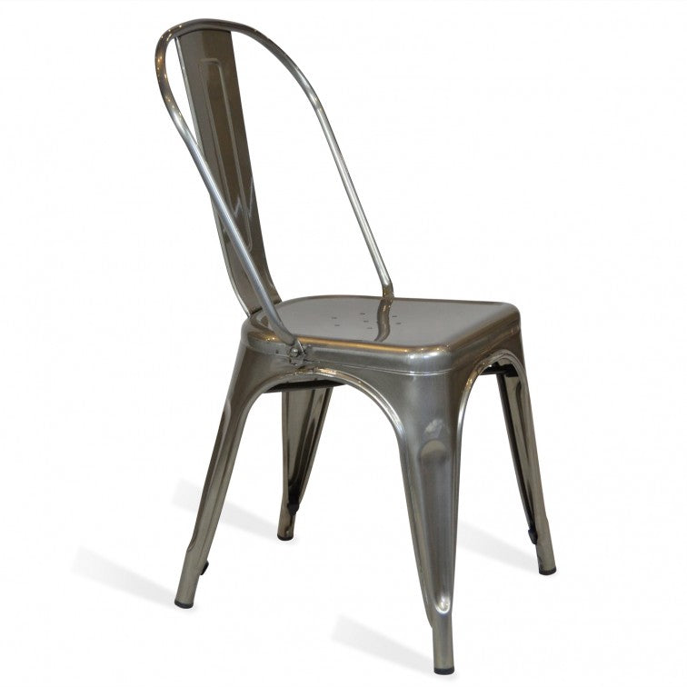 Lot de 4 chaises en métal brut aspect galvanisé - Style industriel