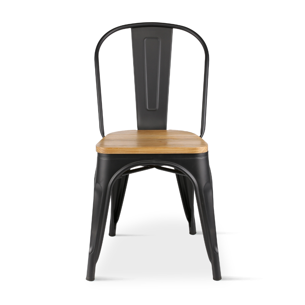 Chaise en métal noir mat avec assise en bois clair - Style industriel