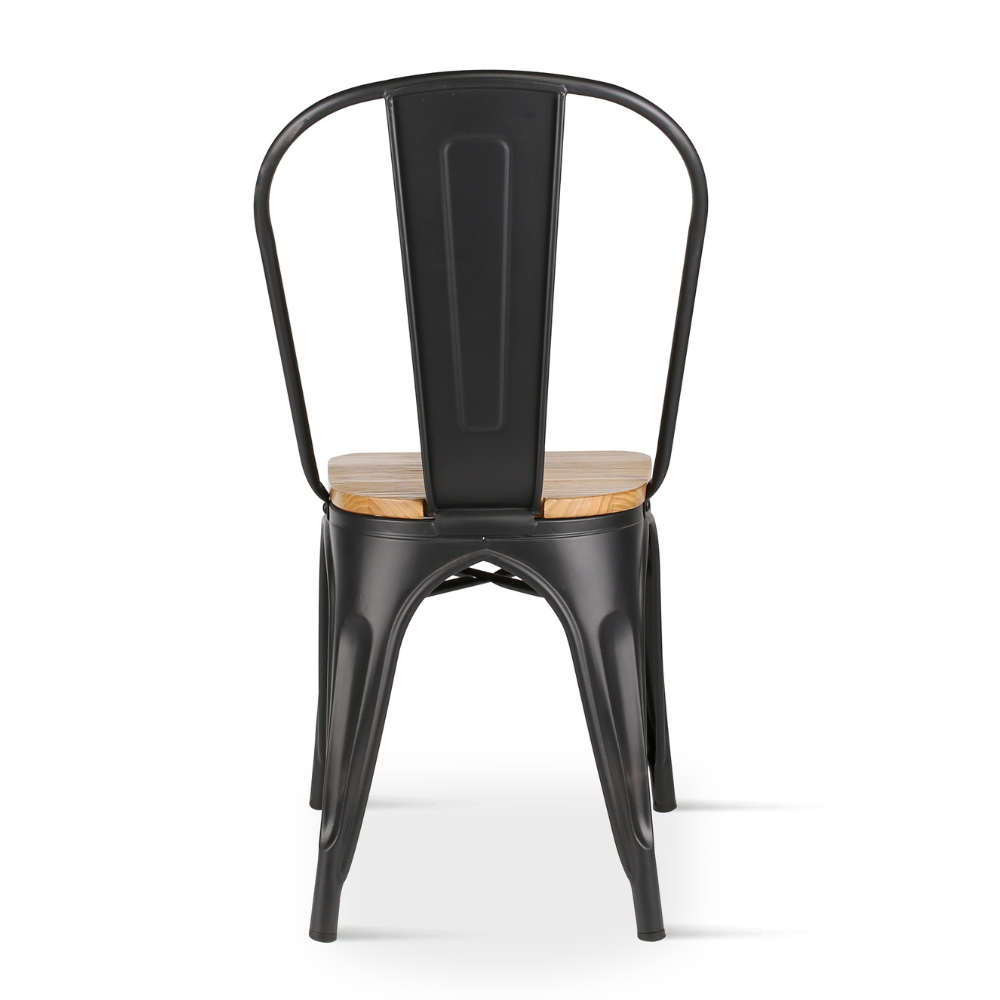Lot de 4 chaises en métal noir mat et assise en bois clair - Style industriel