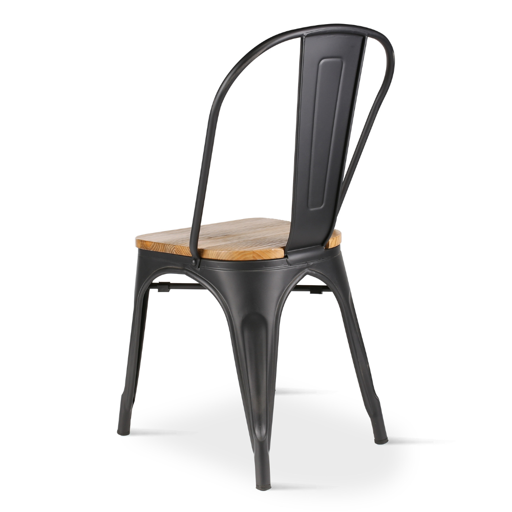 Chaise en métal noir mat avec assise en bois clair - Style industriel