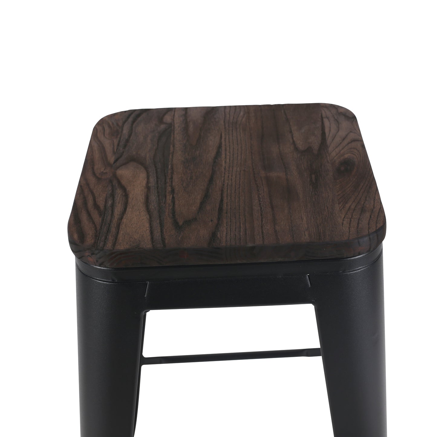 Tabouret de bar en métal noir mat style industriel et assise en bois foncé - Hauteur 66 cm