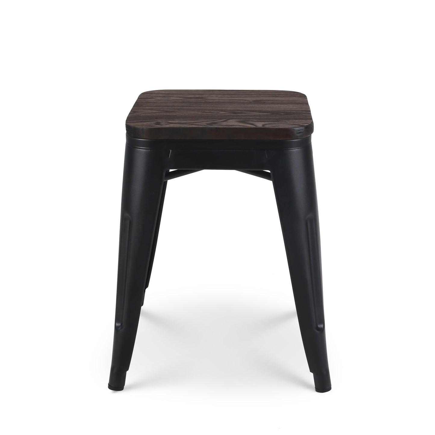 Tabouret en métal noir mat style industriel et assise en bois foncé - Sans dossier - Hauteur 46 cm