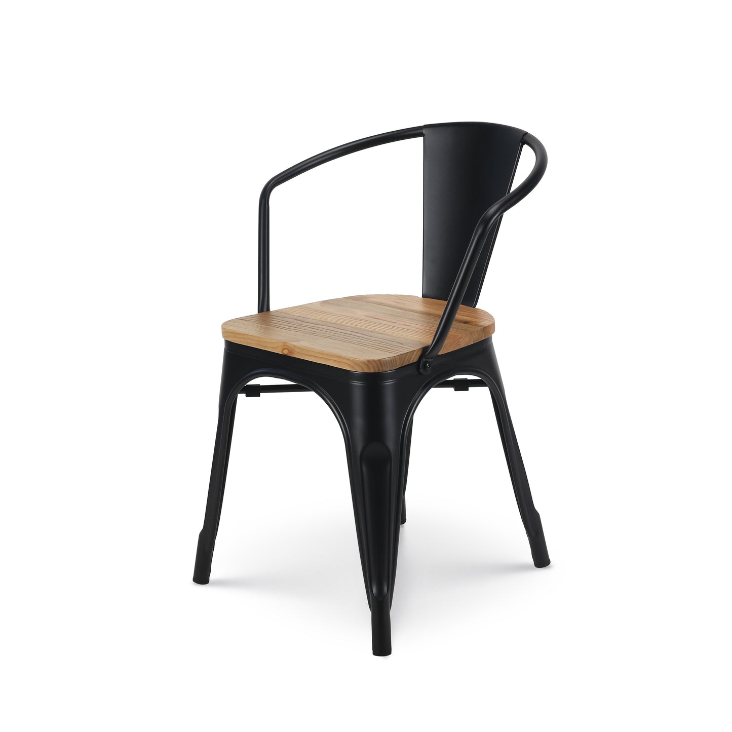 Chaise en métal noir mat style industriel avec assise en bois clair - Avec accoudoirs