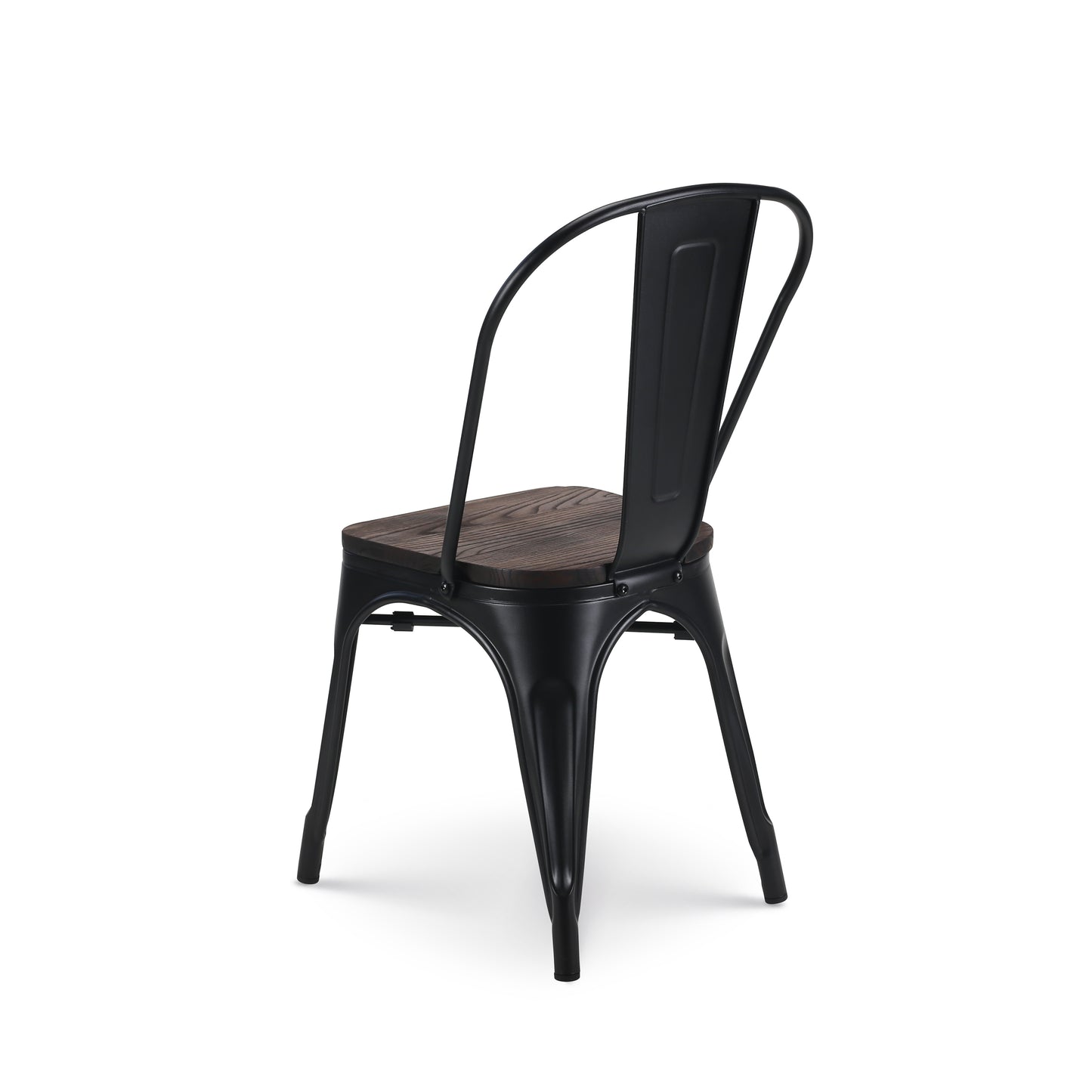 Lot de 2 chaises en métal noir mat et assise en bois foncé - Style industriel