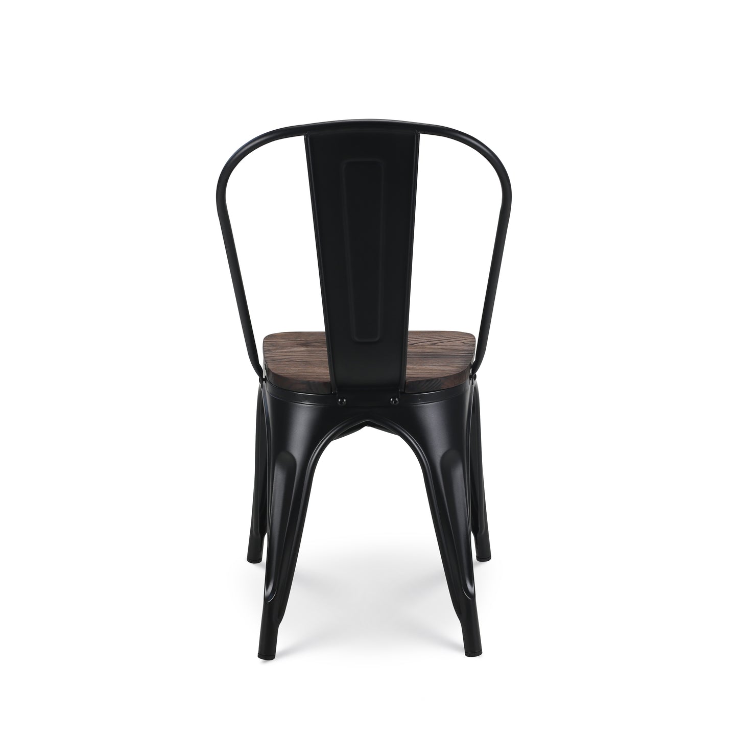 Lot de 4 chaises en métal noir mat et assise en bois foncé - Style industriel