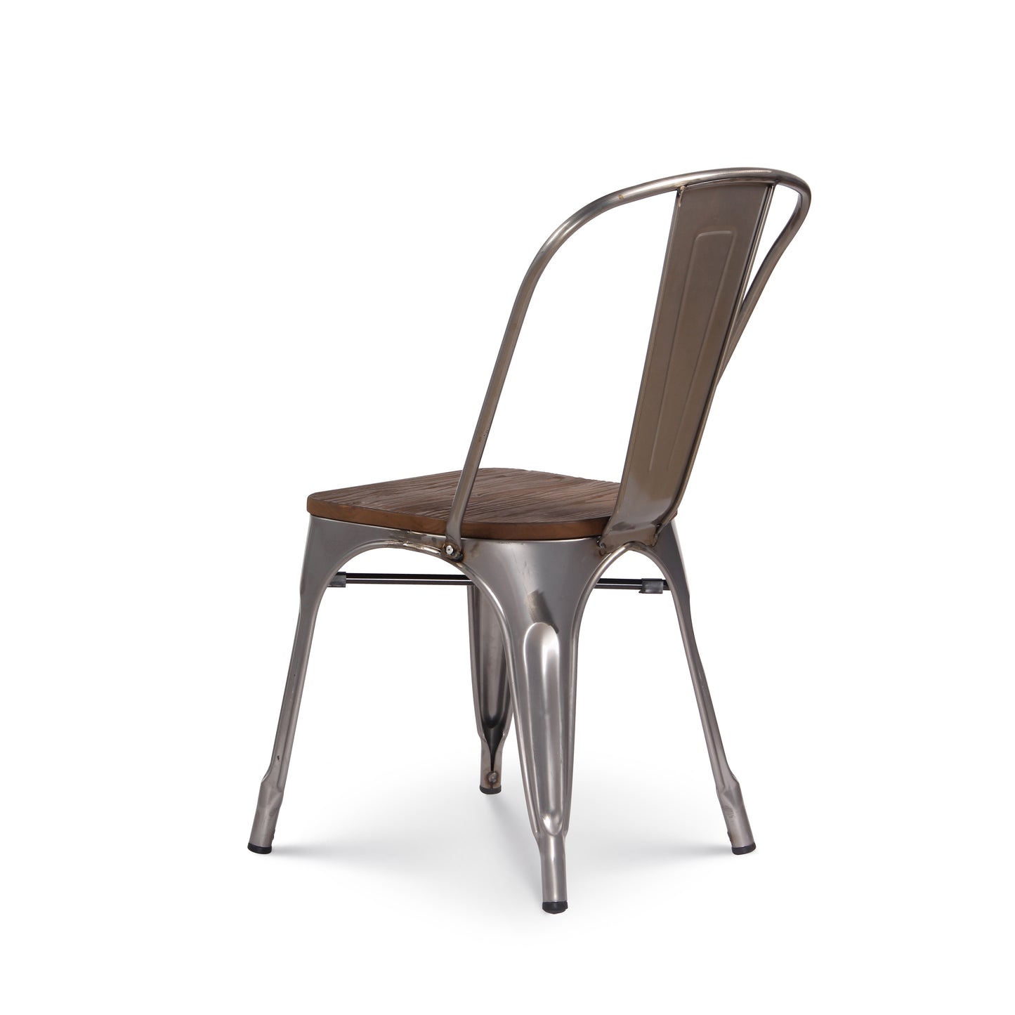 Lot de 4 chaises en métal brut avec assise en bois massif foncé - Aspect galvanisé