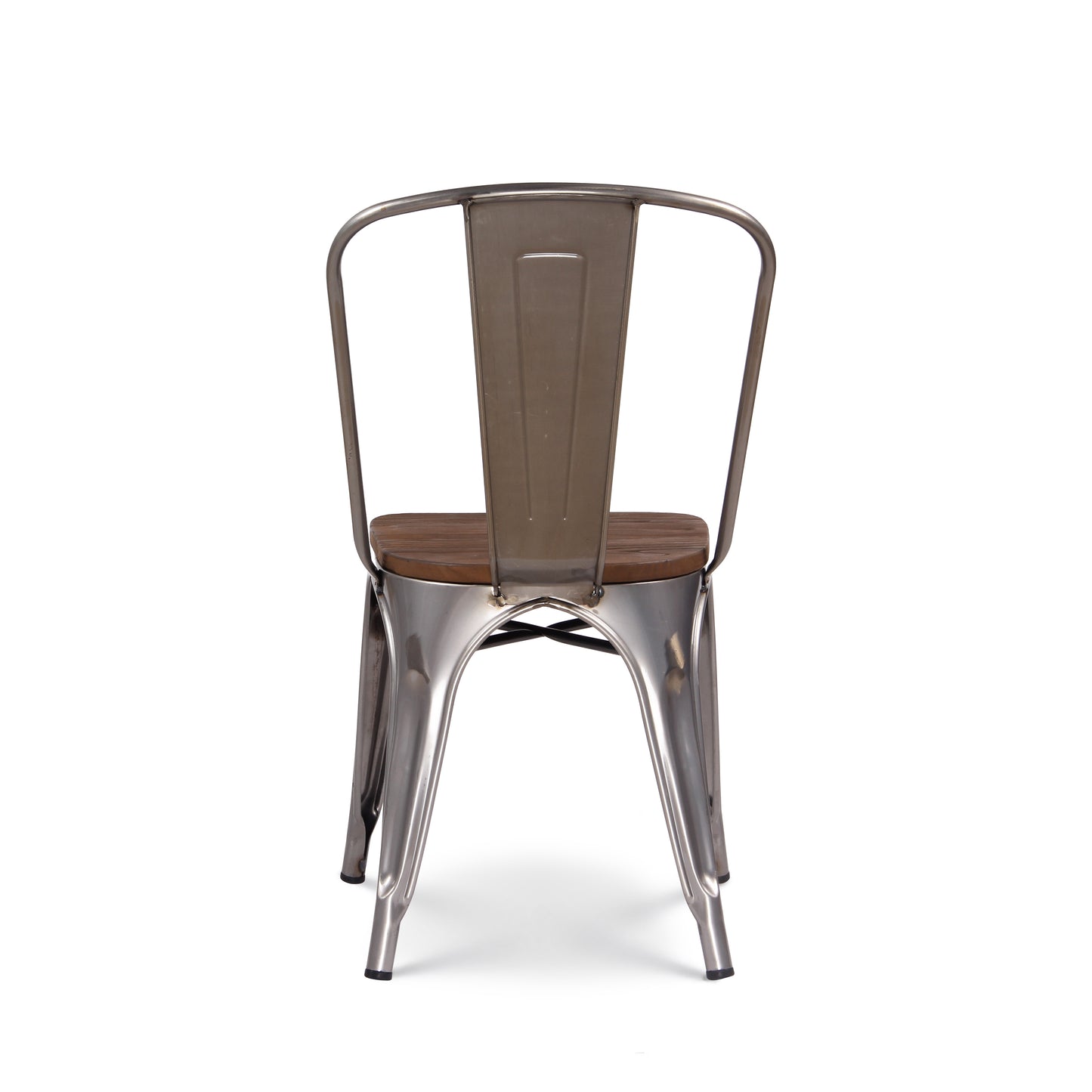 Chaise en métal brut avec assise en bois massif foncé - Aspect galvanisé
