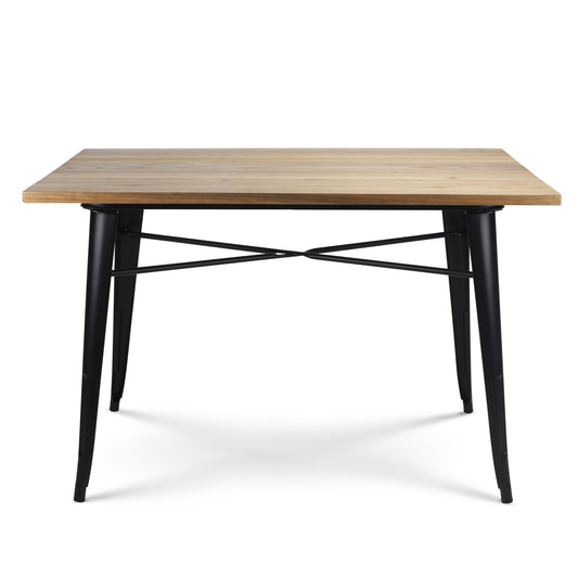 Table Factory 120 x 80 cm en métal noir mat et plateau en bois clair