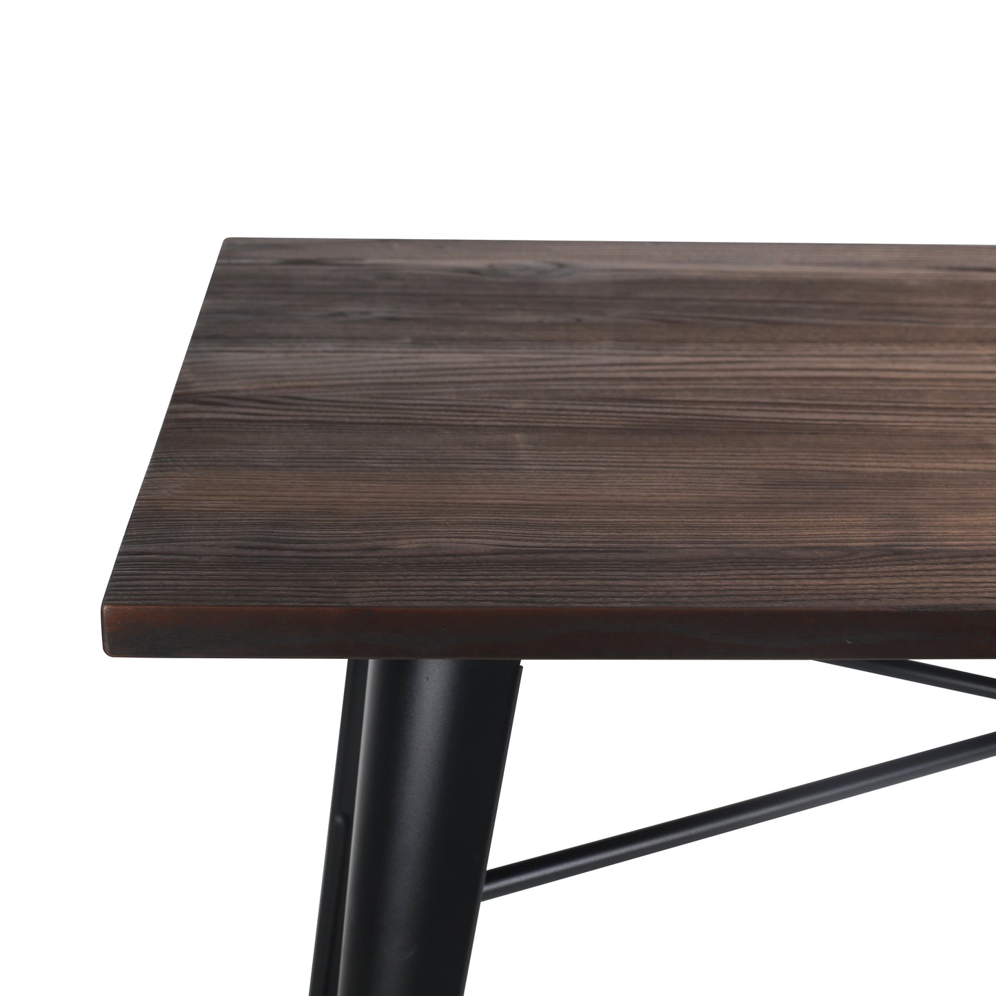 Table Factory 120 x 80 cm en métal noir mat et plateau en bois foncé