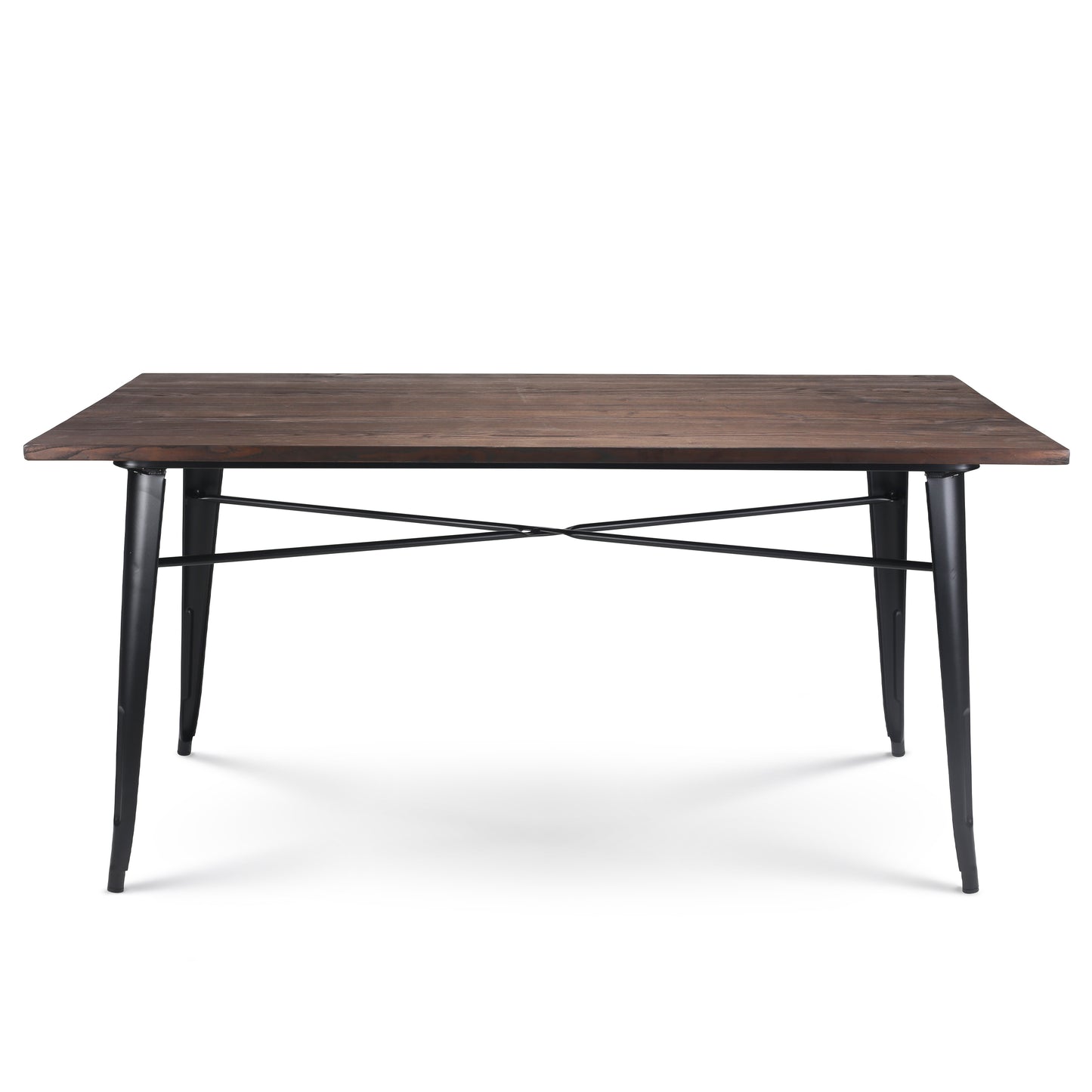 Table Factory 160 x 80 cm en métal noir mat et plateau en bois foncé