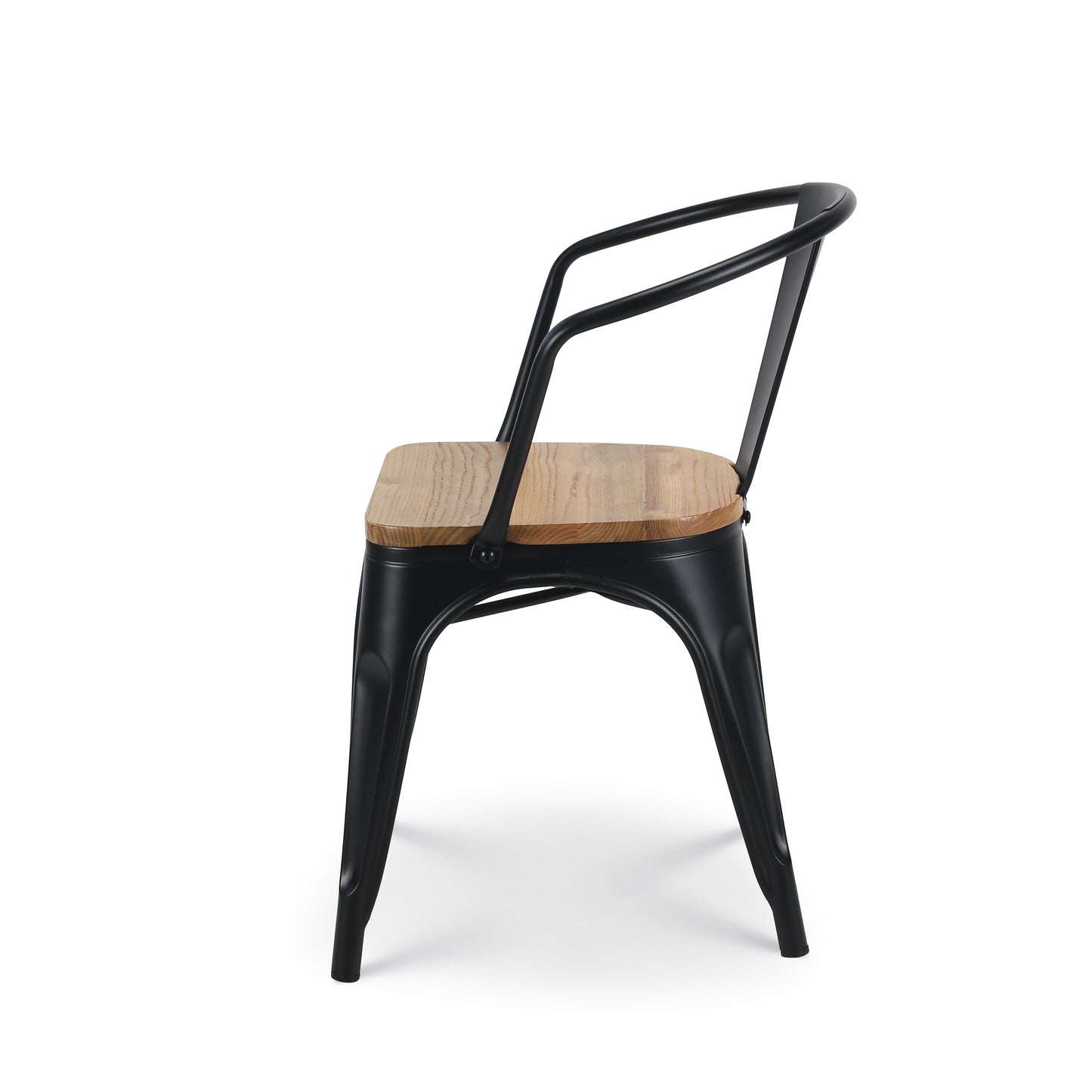 Lot de 4 chaises en métal noir mat style industriel avec assise en bois clair - Avec accoudoirs