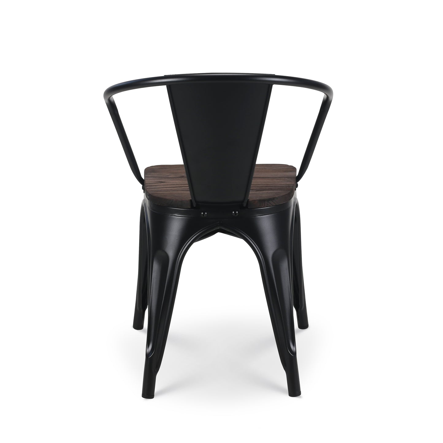 Chaise en métal noir mat style industriel avec assise en bois foncé - Avec accoudoirs