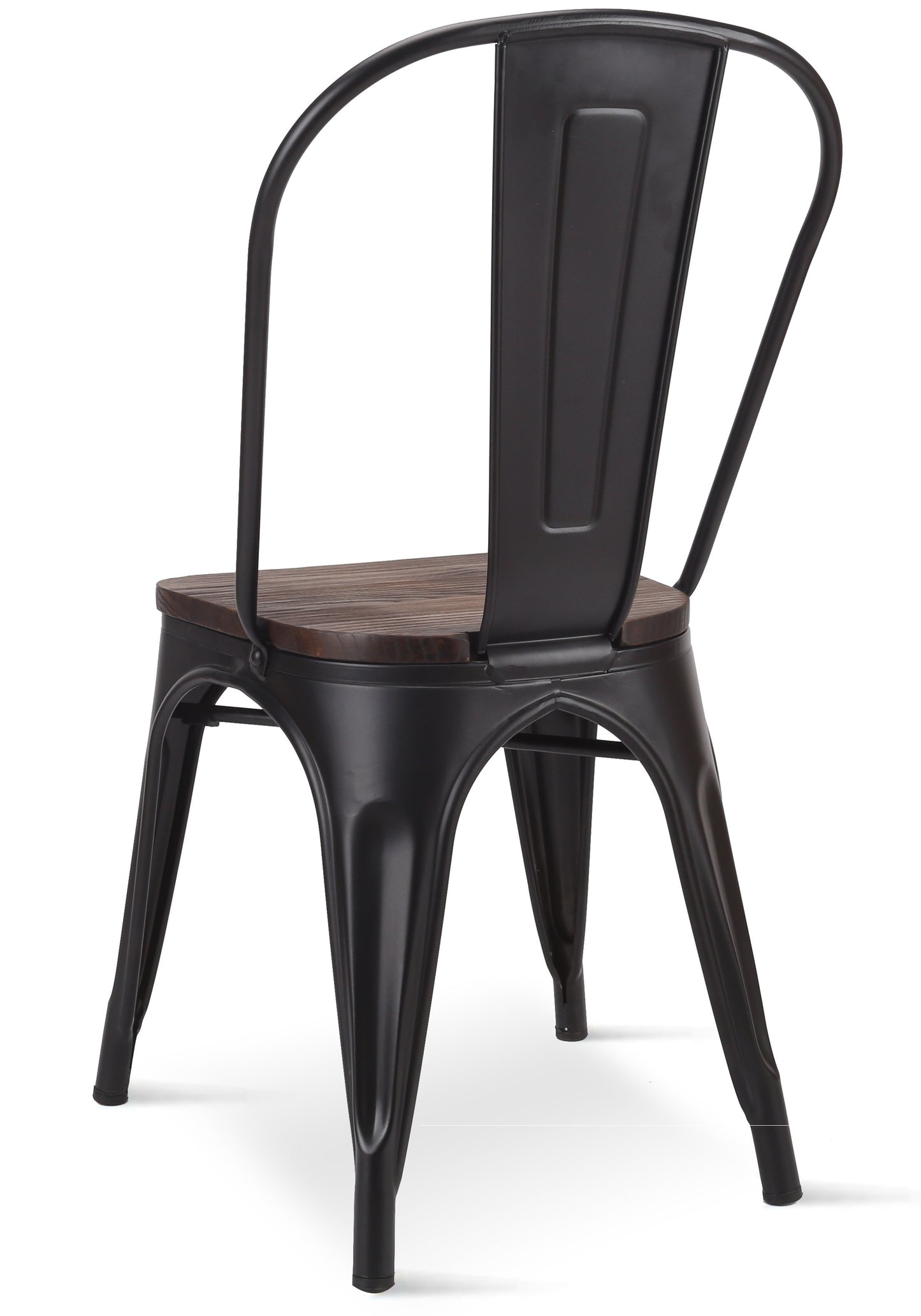 Chaise en métal noir mat avec assise en bois foncé - Style industriel