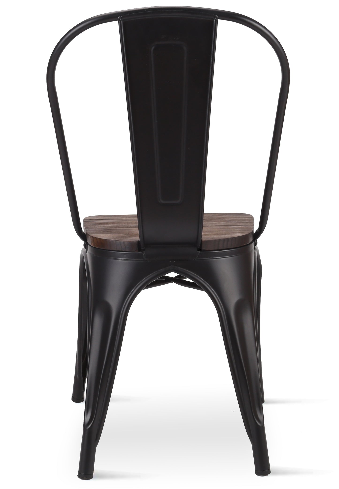 Chaise en métal noir mat avec assise en bois foncé - Style industriel
