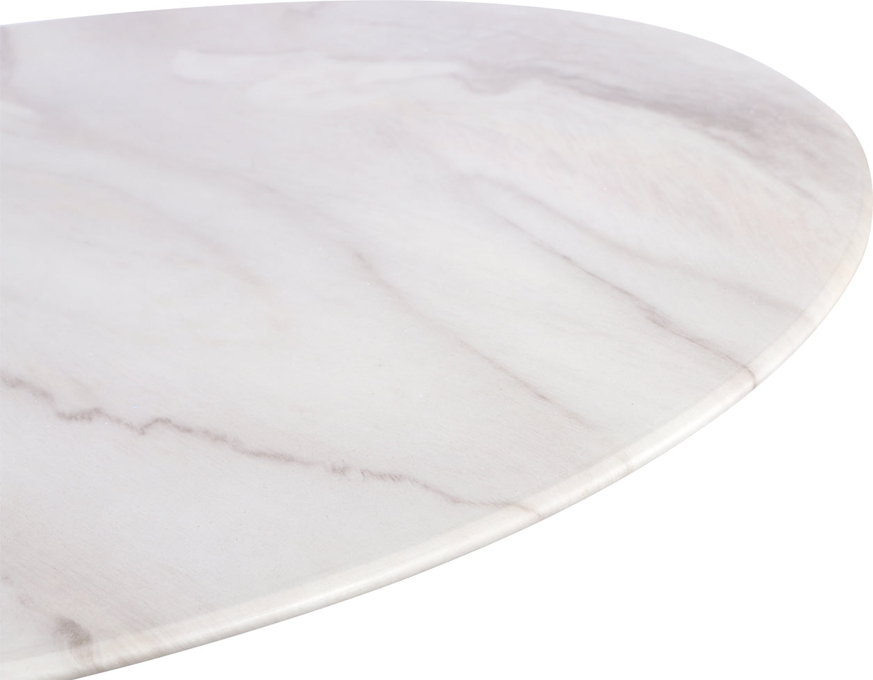 Table ronde en verre design avec plateau style marbre blanc