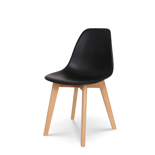 Lot de 4 chaises style scandinave modèle GABBY - Coque en résine noire et pieds en bois naturel