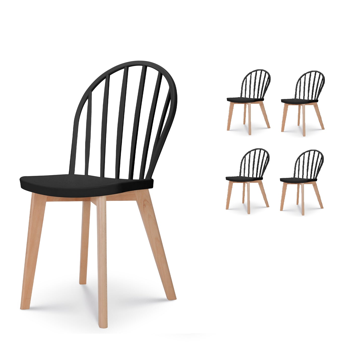 Lot de 4 chaises de salle à manger EMY noire avec pieds en bois