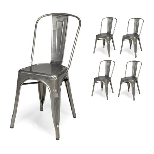 Lot de 4 chaises en métal brut aspect galvanisé - Style industriel