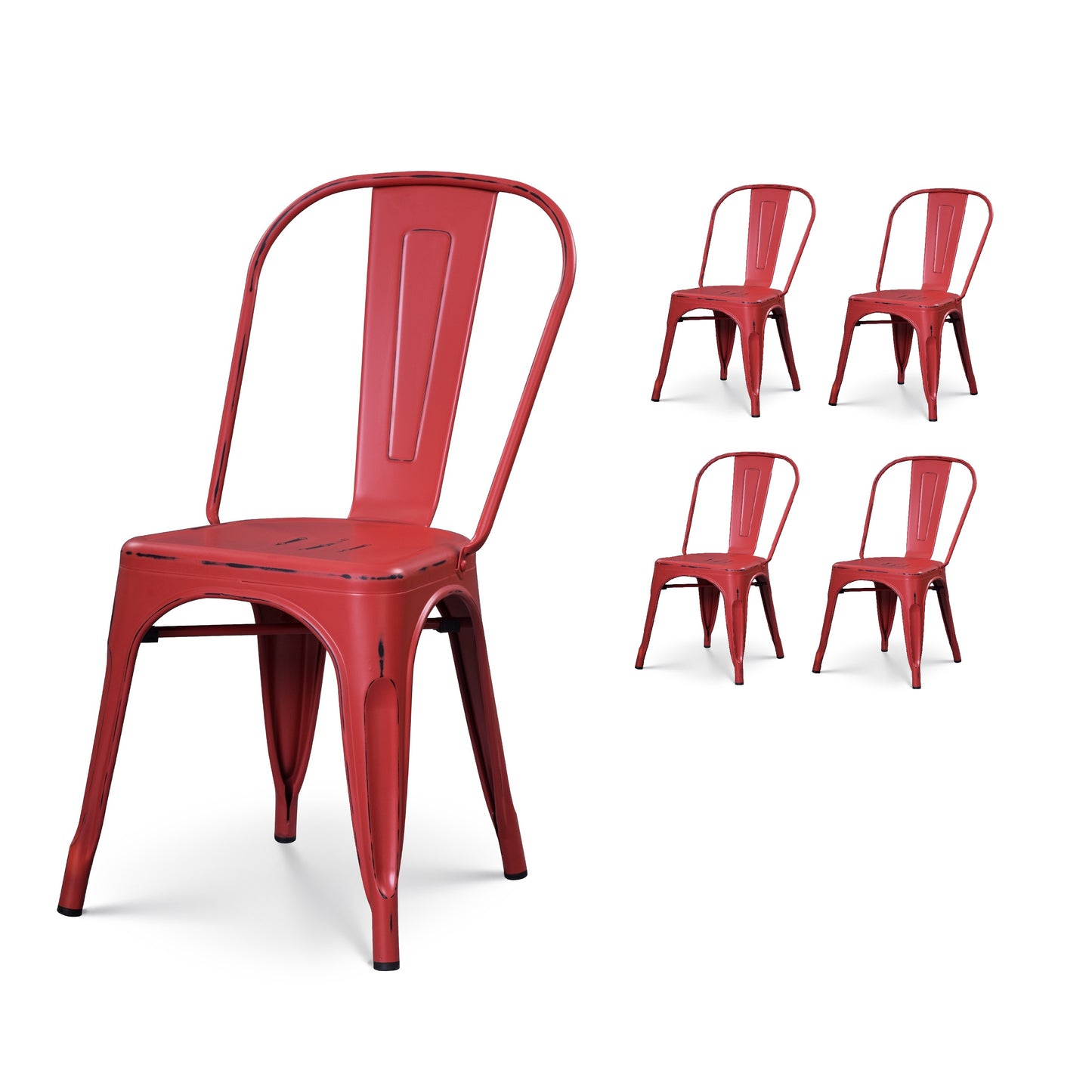 Lot de 4 chaises en métal rouge mat style industriel - Effet vieillit