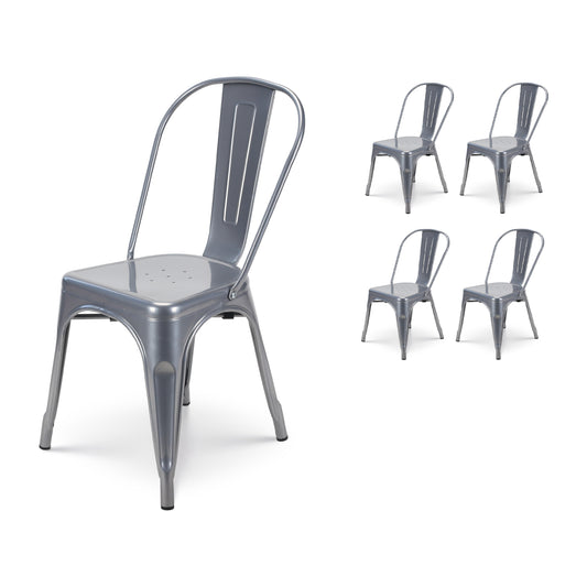 Lot de 4 chaises en métal gris argenté - Style industriel