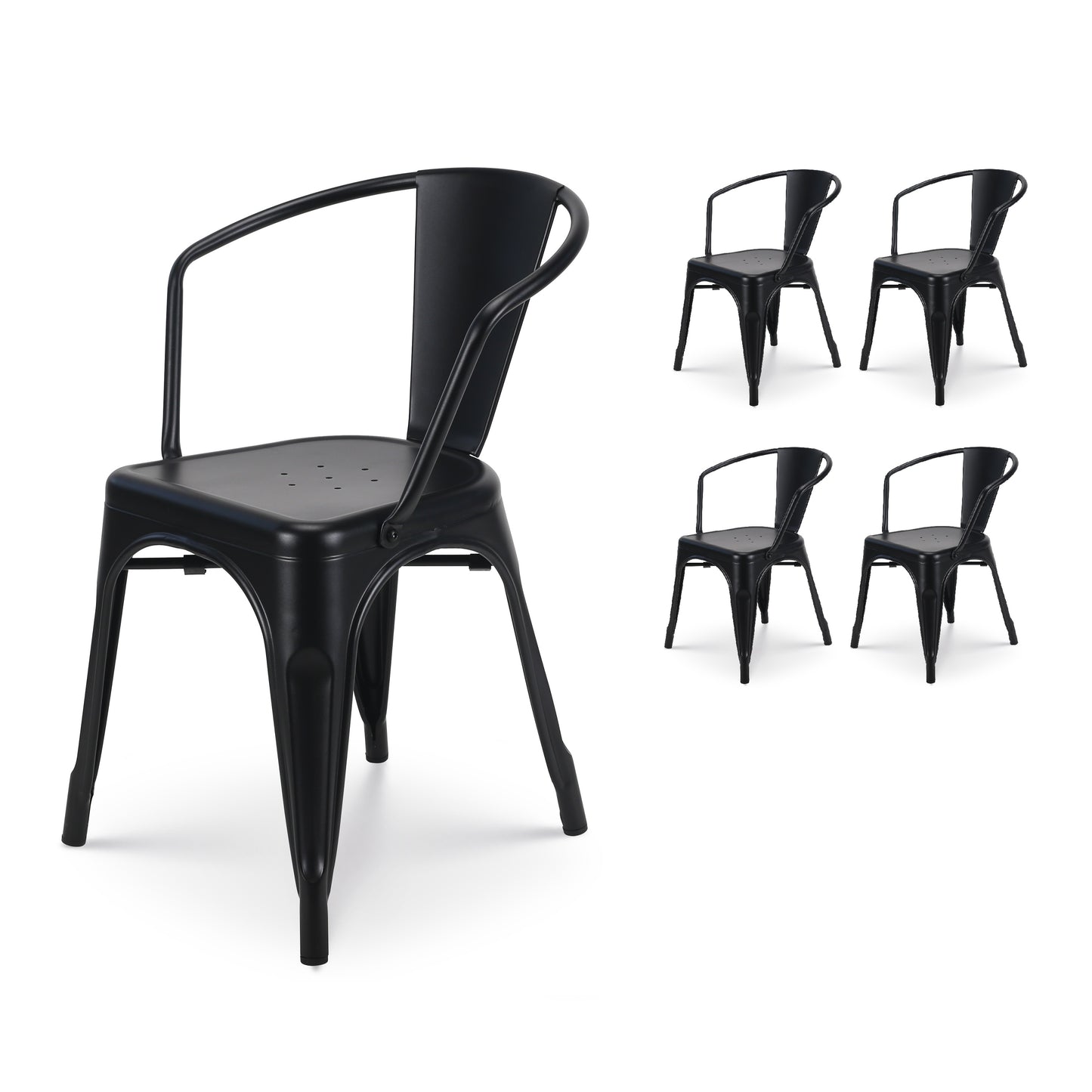 Lot de 4 chaises en métal noir mat style industriel  - Avec accoudoirs