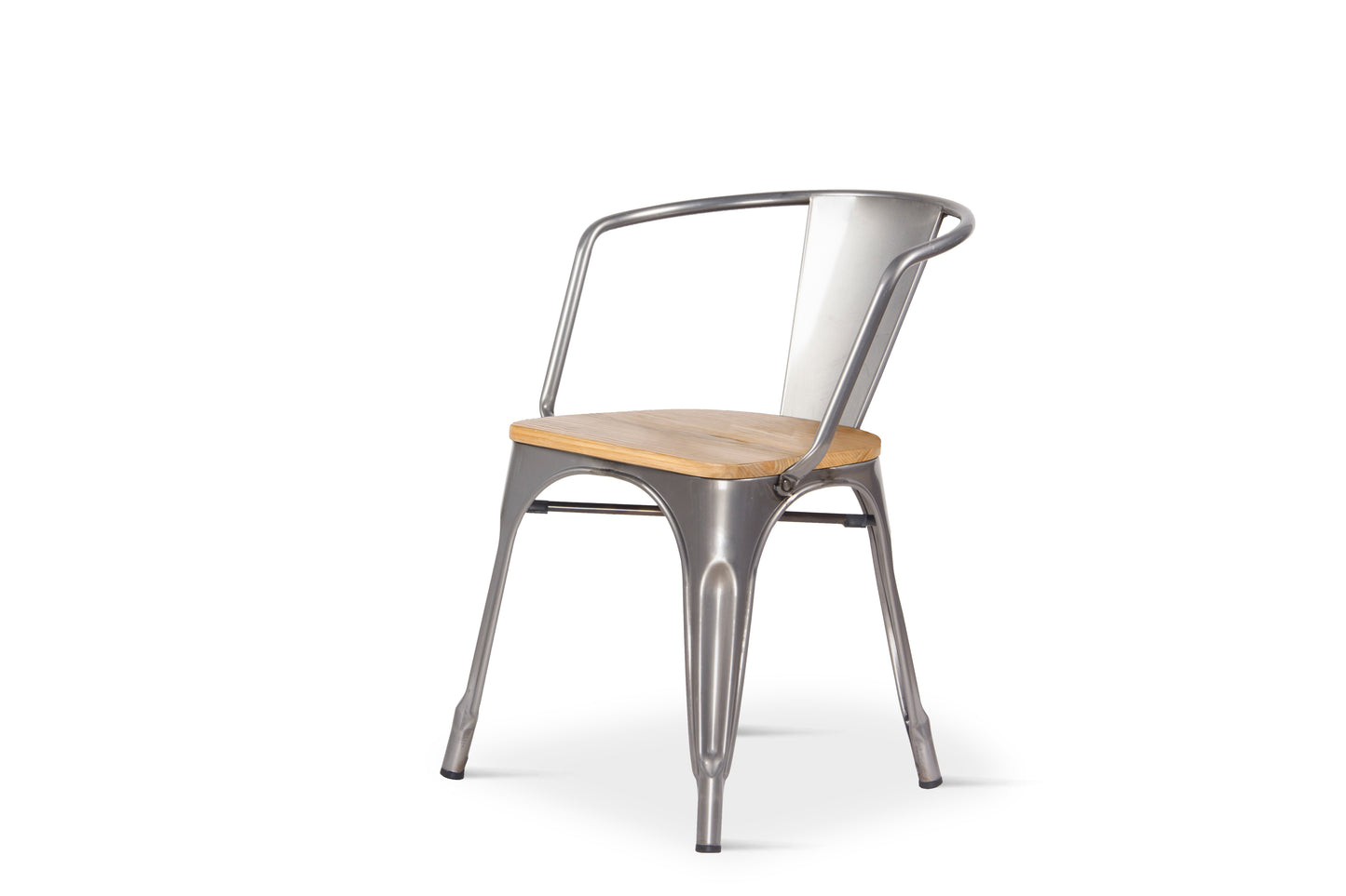 Lot de 4 chaises en métal brut style industriel avec assise en bois clair - Avec accoudoirs