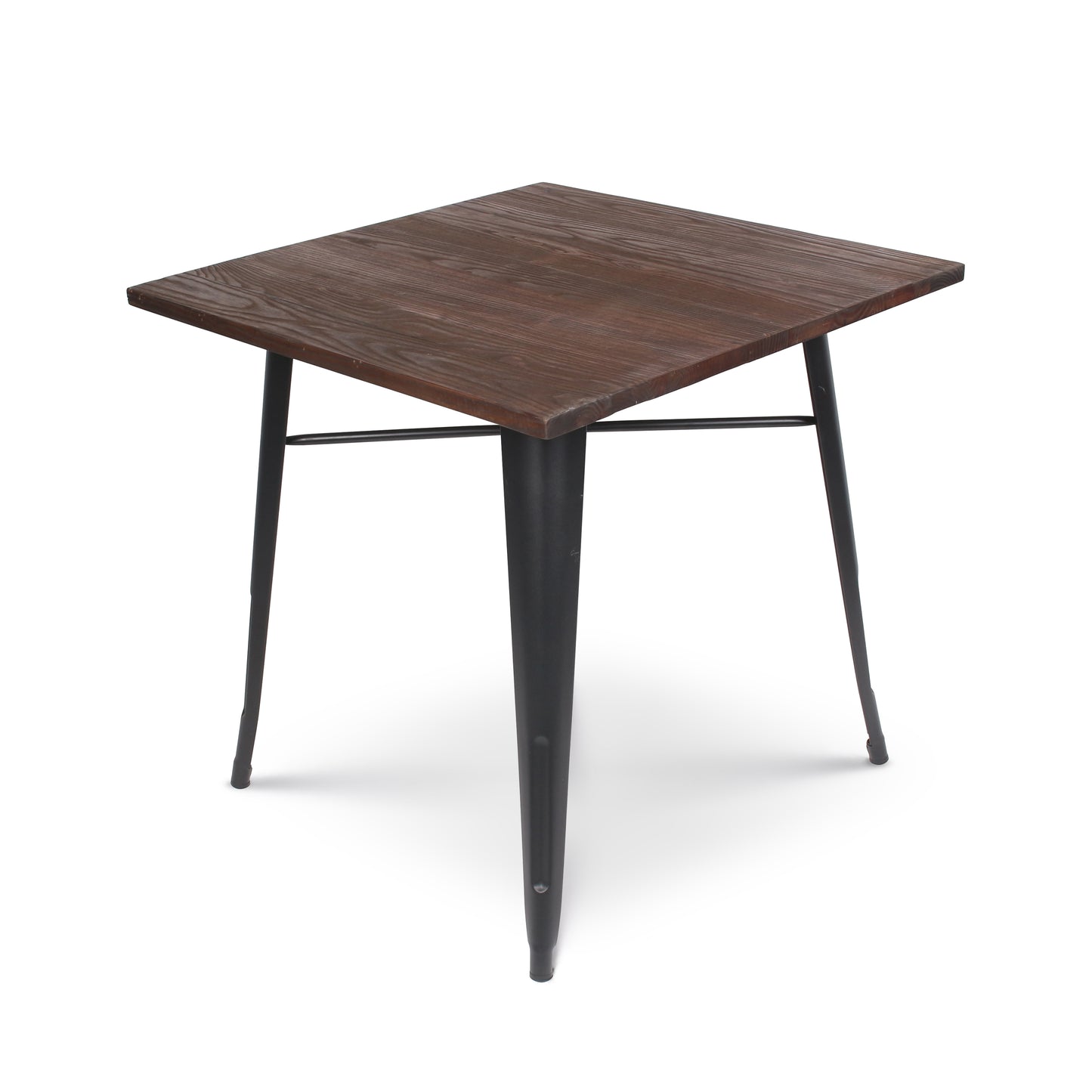 Table style industriel en métal noir mat et bois foncé - 80x80 cm
