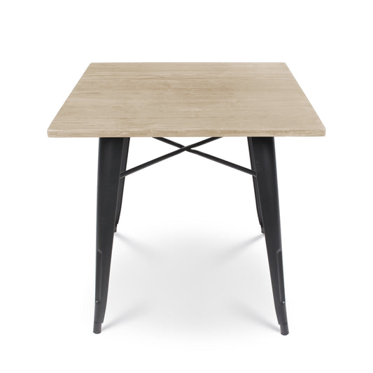 Table style industriel en métal noir mat et bois clair - 80x80 cm