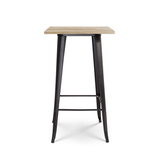 Table de bar "Mange Debout" style industriel en métal noir mat et plateau bois clair - 60x60 cm