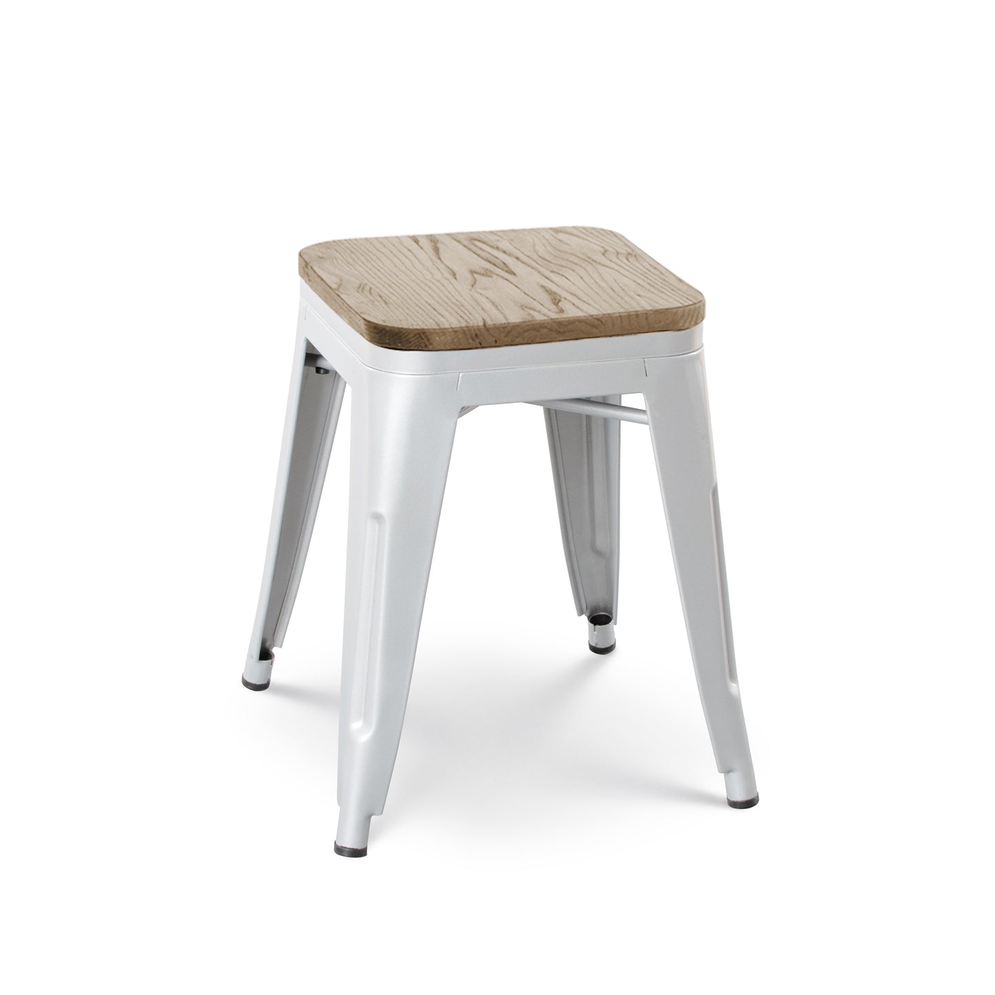 Tabouret en métal blanc mat style industriel et assise en bois clair - Sans dossier - Hauteur 46 cm
